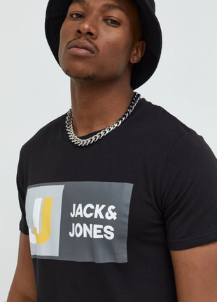 Чоловіча бавовняна футболка jcologan jack & jones чорна xs-xl2 фото