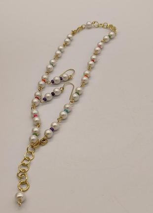 Комплект "мальвіна" 2 браслети і сережки із штучних перлів і керамічних намистин6 фото