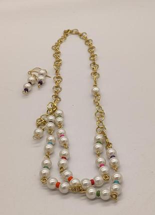 Комплект "мальвіна" 2 браслети і сережки із штучних перлів і керамічних намистин8 фото