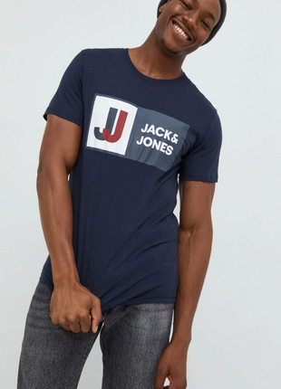 Чоловіча бавовняна футболка jcologan jack & jones синя xs-l1 фото