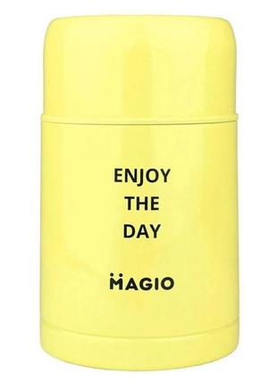 Харчовий термос magio mg-1035 вакуумний жовтий 770 мл, якісний термос для їжі, ланч бокс для дітей1 фото