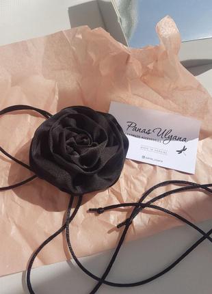 Чокер троянда чорна з штучного шовку армані- 7 см3 фото