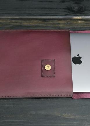 Кожаный чехол для macbook дизайн №21, натуральная кожа итальянский краст, цвет бордо2 фото