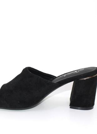 Женские черные замшевые шлепанцы на каблуке 7см4 фото