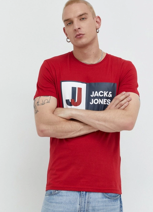 Мужская хлопковая футболка jcologan jack & jones красная xs-xxl