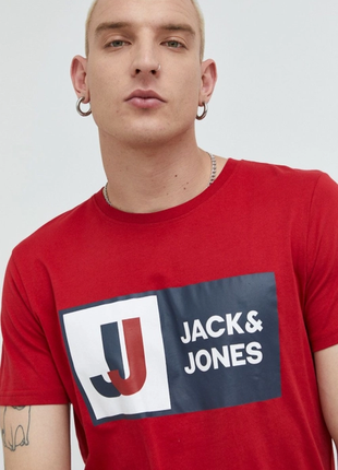 Мужская хлопковая футболка jcologan jack & jones красная xs-xxl2 фото