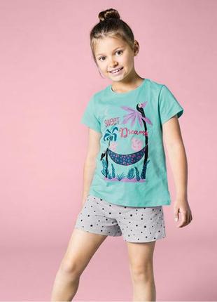 Пижама, домашний яркий костюм для девочки футболка и шорты на 4-6 лет lupilu