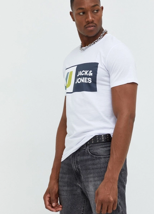 Мужская хлопковая футболка jcologan jack & jones белая xs-xxl2 фото