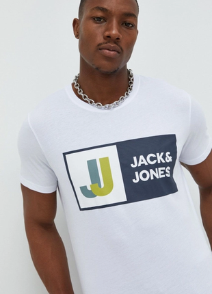 Мужская хлопковая футболка jcologan jack & jones белая xs-xxl