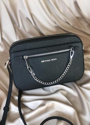 Сумка жіноча крос-боді michael kors оригінал jet set large saffiano leather crossbody bag чорна крос-боді