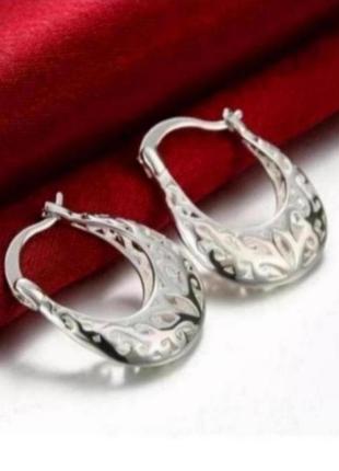Серьги кольца серебро небольшие ажурные1 фото