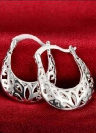 Серьги кольца серебро небольшие ажурные2 фото