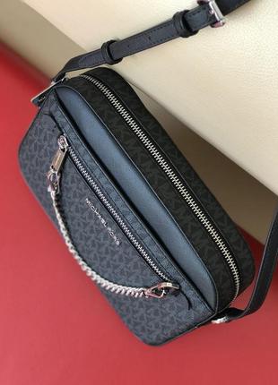 Сумка женская michael kors оригинал jet set large logo crossbody bag черная в лого кросс боди3 фото