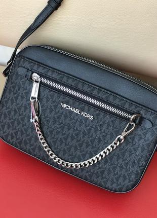 Сумка женская michael kors оригинал jet set large logo crossbody bag черная в лого кросс боди2 фото