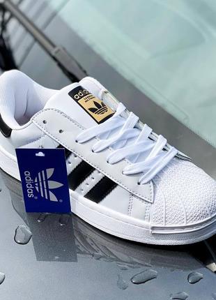 Белые кожаные кроссовки Hoodie adidas superstar white