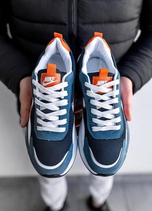 Чоловічі модні молодіжні кросівки в стилі nike racer multi найк сині з білим та оранжевим замша сітка літні весняні ( ntr128 )6 фото