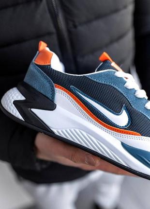 Чоловічі модні молодіжні кросівки в стилі nike racer multi найк сині з білим та оранжевим замша сітка літні весняні ( ntr128 )9 фото