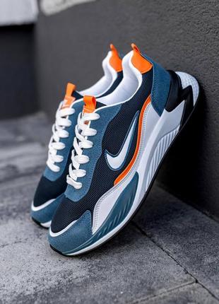 Мужские модные молодежные кроссовки в стиле nike racer multi найк синие с белым и оранжевым замша сетка летние весенние ( ntr128 )1 фото