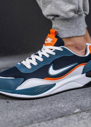 Мужские модные молодежные кроссовки в стиле nike racer multi найк синие с белым и оранжевым замша сетка летние весенние ( ntr128 )2 фото