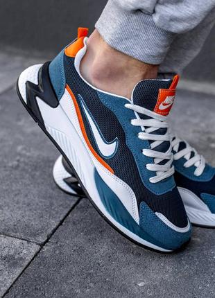 Чоловічі модні молодіжні кросівки в стилі nike racer multi найк сині з білим та оранжевим замша сітка літні весняні ( ntr128 )5 фото