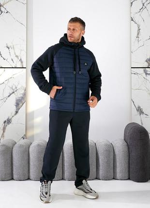 Спортивный комбинированный костюм на флисе с капюшоном