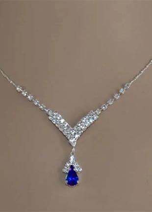 Комплект украшений женский ожерелье и серьги с синими камнями код 23522 фото