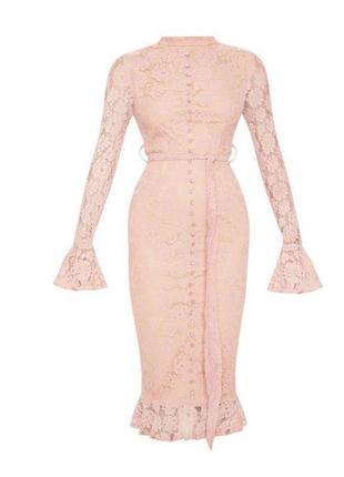 Распродажа платье prettylittlething миди кружевное asos ажурное с пуговицами-жемчужинами2 фото