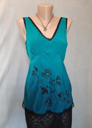 Стильная шелковая блуза майка туника oasis цвет – синий градиент. размер м/uk127 фото