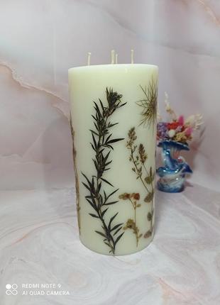 Свечи с сухоцветами, декоративные свечи, большие свечи, подарок, свечи длительного горения