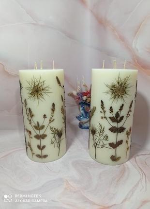 Свечи с сухоцветами, декоративные свечи, большие свечи, подарок, свечи длительного горения
