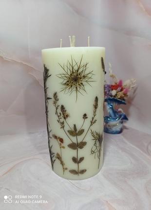 Свечи с сухоцветами, декоративные свечи, большие свечи, подарок, свечи длительного горения