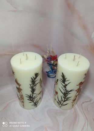 Свечи с сухоцветами, декоративные свечи, большие свечи, подарок, свечи длительного горения