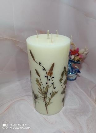 Свечи с сухоцветами, декоративные свечи, большие свечи, подарок, свечи длительного горения