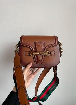 Сумка женская в стиле gucci lady web leather shoulder bag brown5 фото