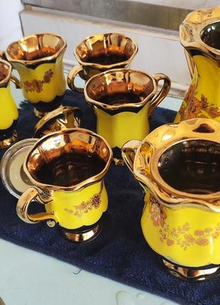 Сервиз чайный орфей лимонный с золотом керамика ручная работа6 фото