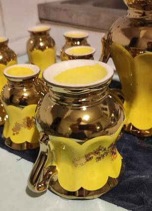 Сервіз чайний орфей лимонний з золотом кераміка ручна робота8 фото