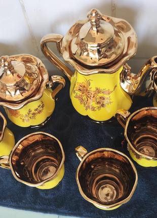 Сервиз чайный орфей лимонный с золотом керамика ручная работа7 фото