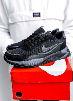 Чоловічі модні молодіжні кросівки в стилі nike racer найк чорні замша сітка літні весняні ( ntr119 )2 фото