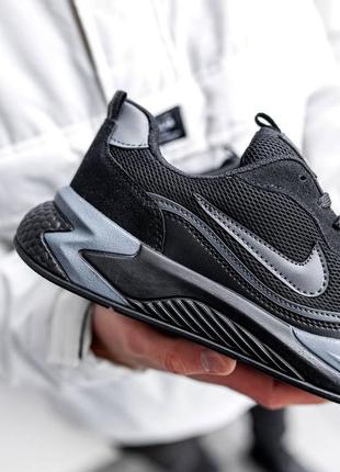 Мужские модные молодежные кроссовки в стиле nike racer найк черные замша сетка летние весенние ( ntr119 )3 фото