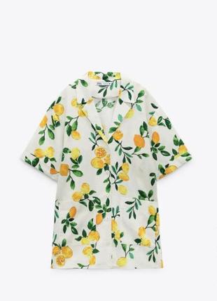 Zara "lara" lemon print mini shirt dress5 фото