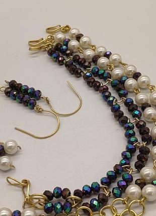 Комплект "кабаре" 3 браслети і 2 сережок з кришталевих намистин і штучних перлин2 фото