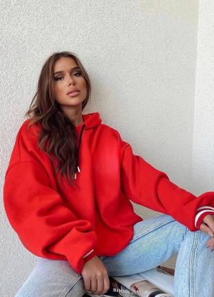 ❣️не кошлатиться❣️стильный и качественный теплый женский худи красного цвета с надписью на флисе (стильное, теплое, 2024, 2025, зимнее, осеннее)