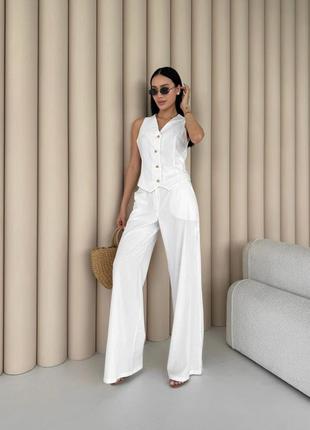 Стильний брючний костюм – двійка – жилет та брюки. класичні брюки-палаццо прямого крою.