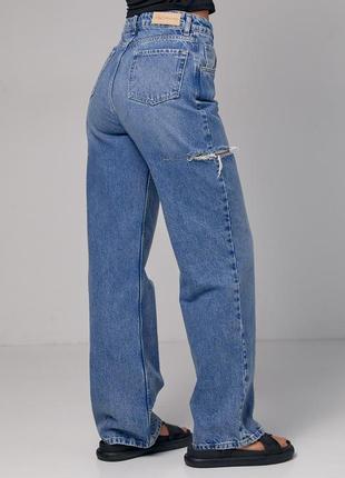 Женские джинсы с декоративными разрезами на бедрах с высокой посадкой в стиле zara синие2 фото