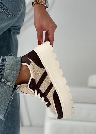 Бежевые моко женские кроссовки кеды тедди барашек женские кроссовки кеды с мехом