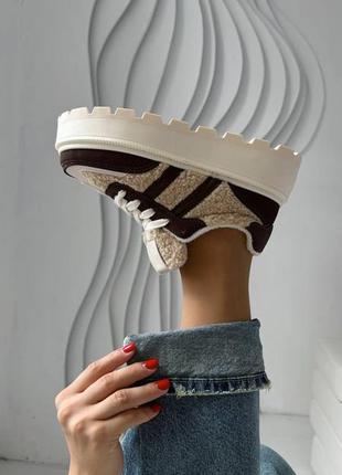 Бежевые моко женские кроссовки кеды тедди барашек женские кроссовки кеды с мехом