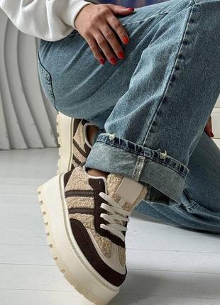 Бежевые моко женские кроссовки кеды тедди барашек женские кроссовки кеды с мехом