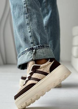 Бежевые моко женские кроссовки кеды тедди барашек женские кроссовки кеды с мехом