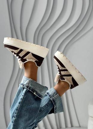 Бежевые моко женские кроссовки кеды тедди барашек женские кроссовки кеды с мехом