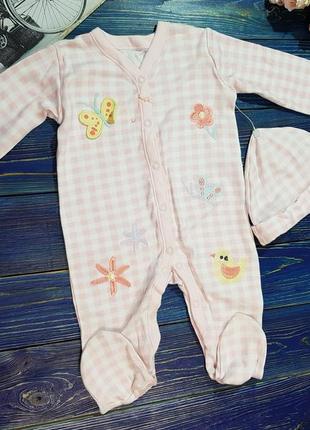 Набір-комплект для дівчинки з 2 предметів чоловічок і шапочка на 3-6 і 9-12 сліп піжама nutmeg